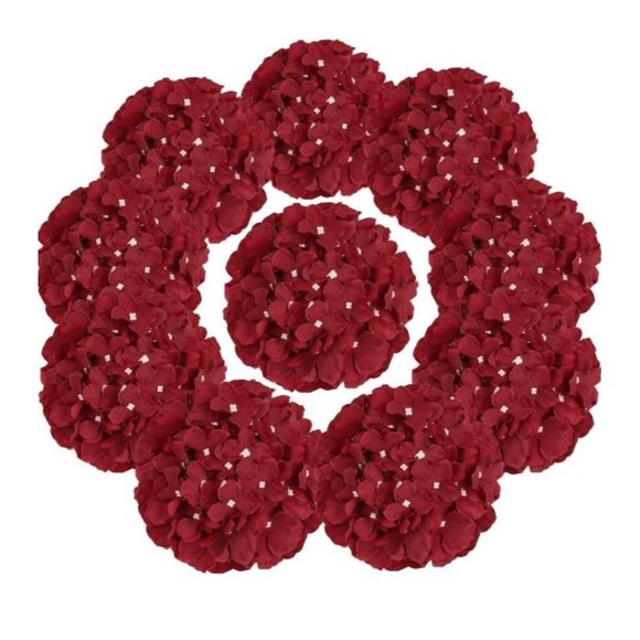 Other - 10 pack Burgundy Wine Silk Hydrangea Flower with Stems Wedding Home Bouquet